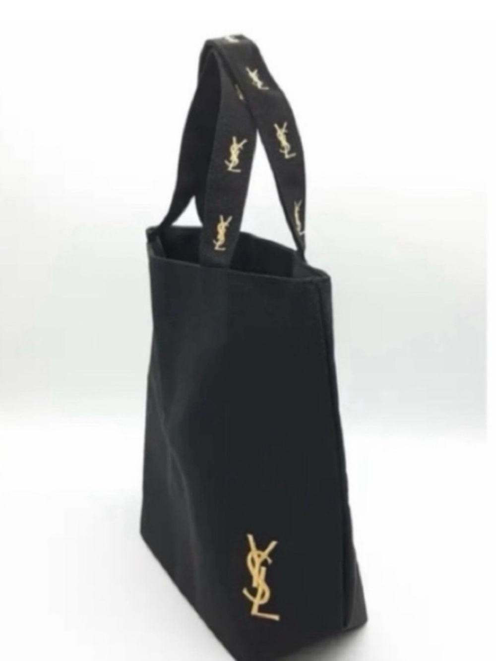NEW YSL Yves Saint Laurent Tote Bag Black Gold Embroidery Logo - Picture 6 of 16